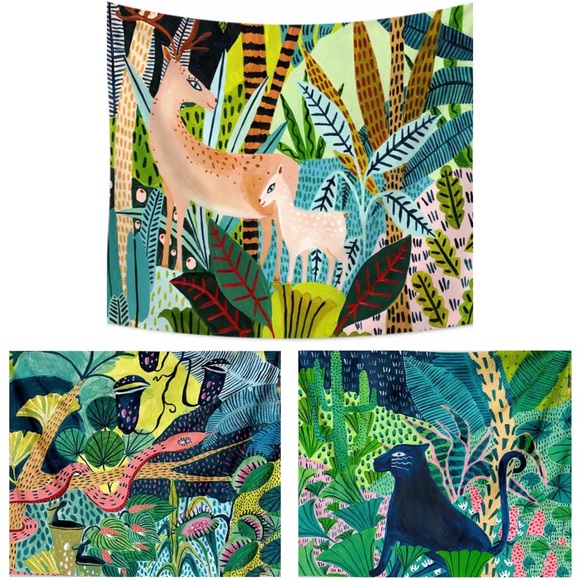 Set of 3 wall tapestries jungle Jaguar deer snake - Picture 5 of 5